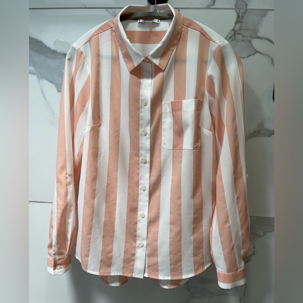 Tommy Hilfiger, medium, pink/white stripes, very nice!